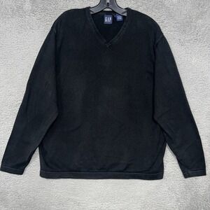 VTG‎ Gap Sweater Men's Size Large Black Knit V Neck Pullover Sweatshirt Y2K